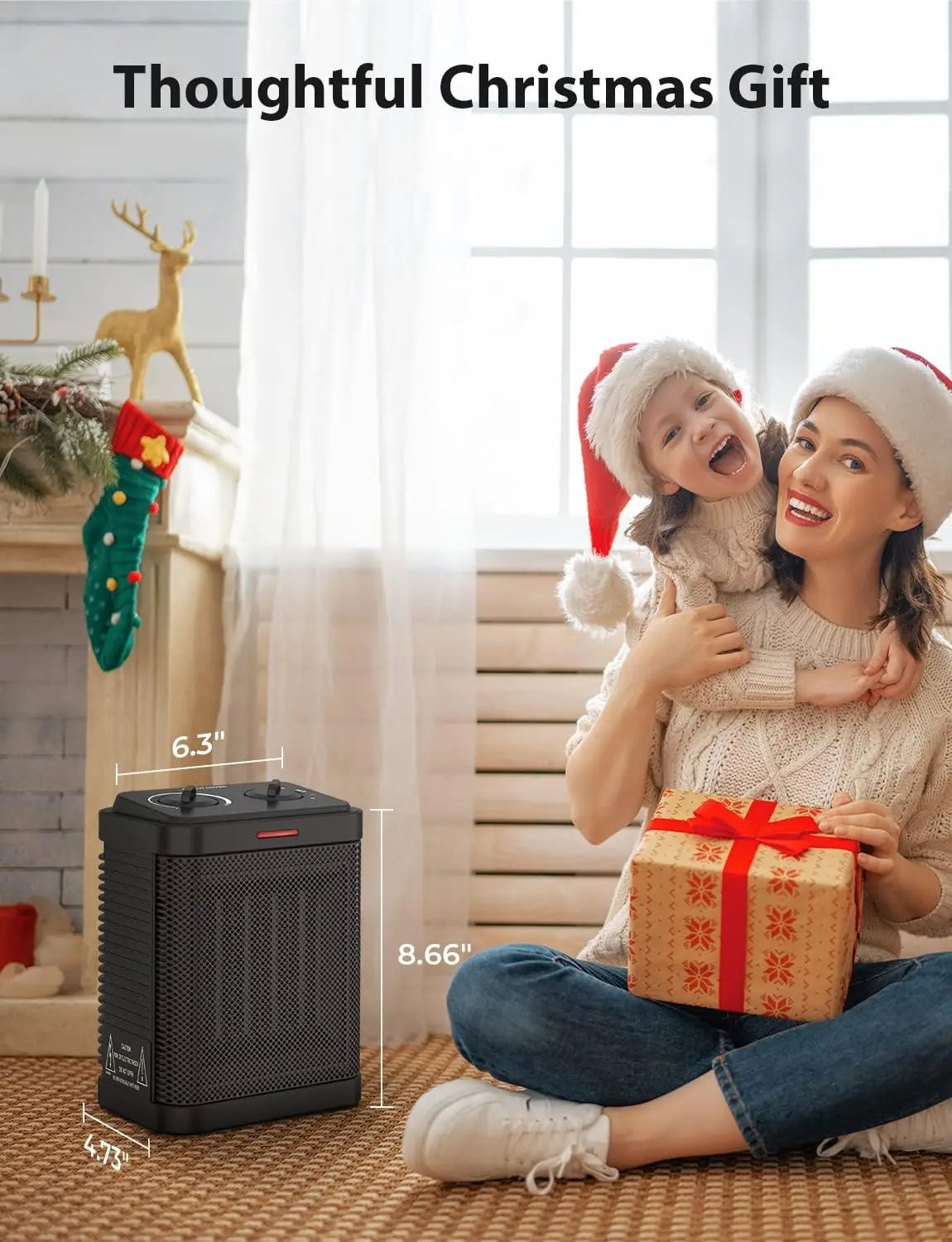 1500W PTC Ceramic Space Heater with Thermostat, 3 Modes, Quiet Heating for Indoor Office Desk Use