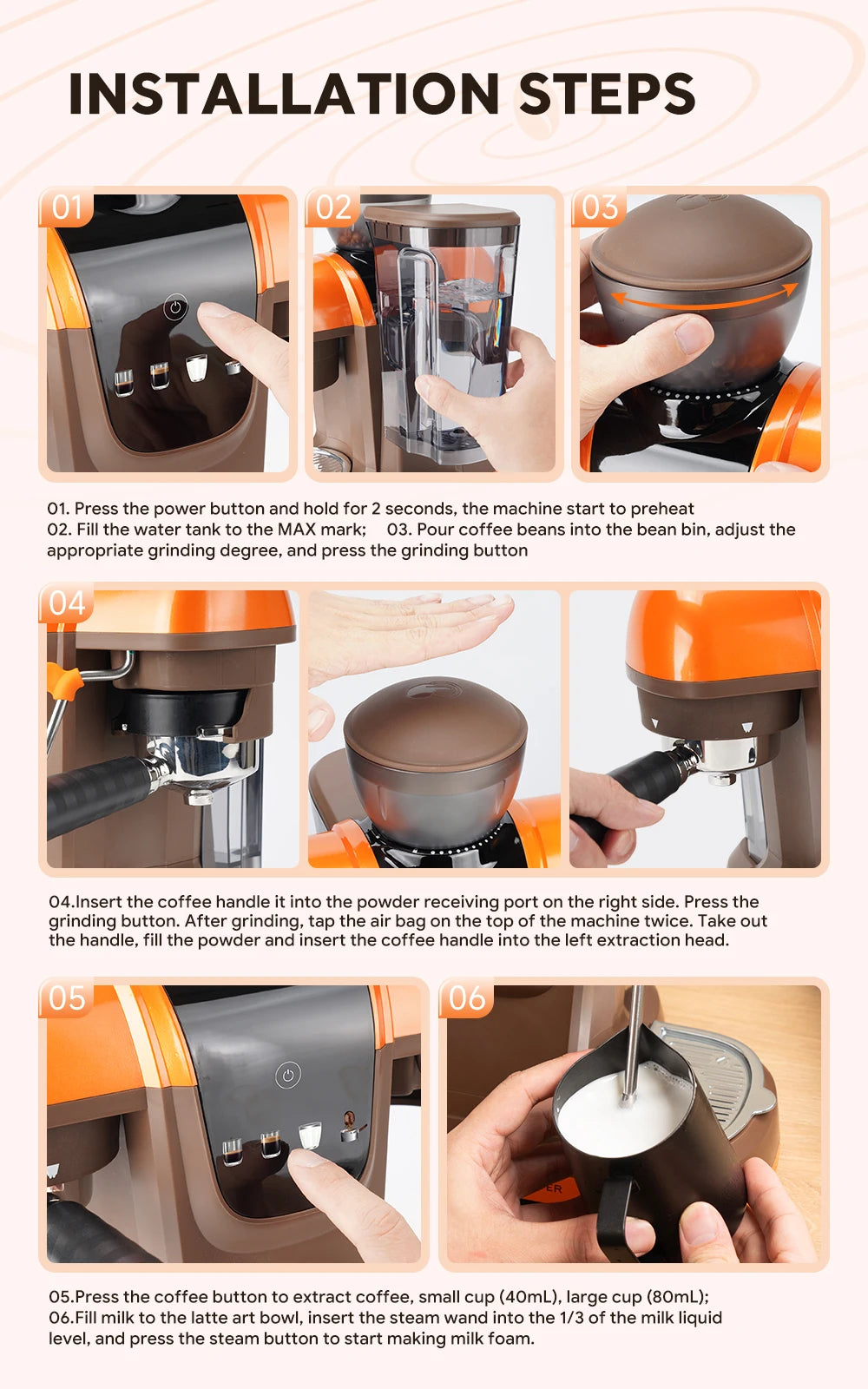 I Cafilas 19 Bar Semi Automatic Espresso Coffee Maker With Grinder Bean For Cappuccino and Latte Milk Frothing System Machine