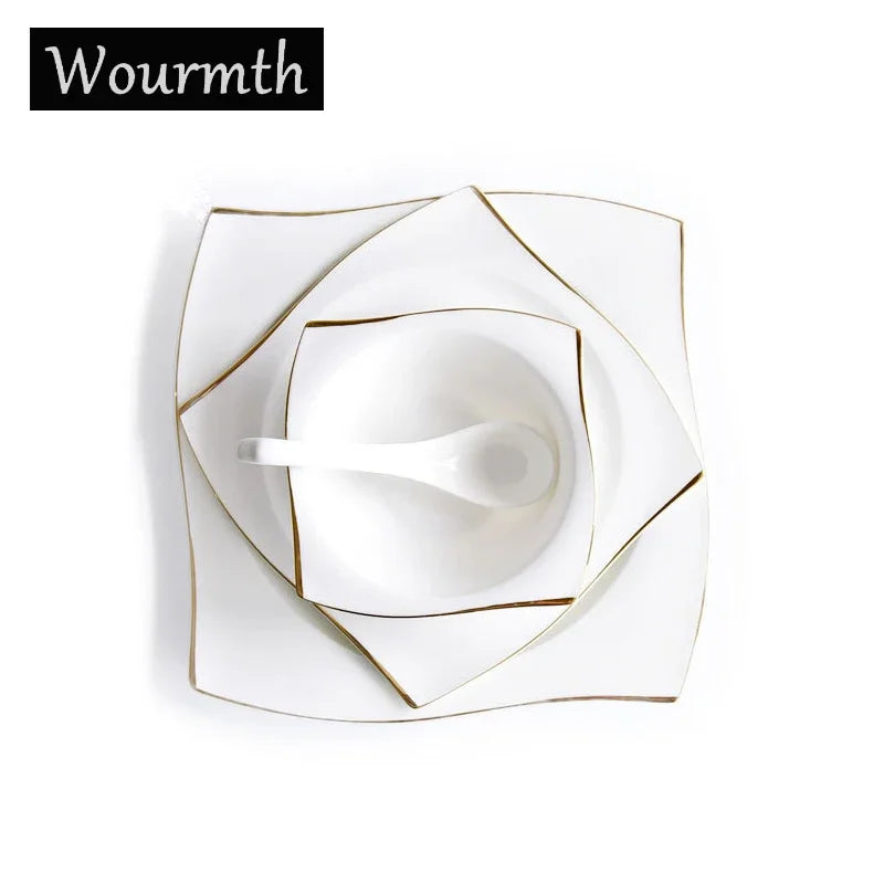 Ceramic Bowl Dish Set, Bone Porcelain Tableware, Creative Phnom Penh Dishes & Platesset, Square Plates, Kitchen Dinnerware