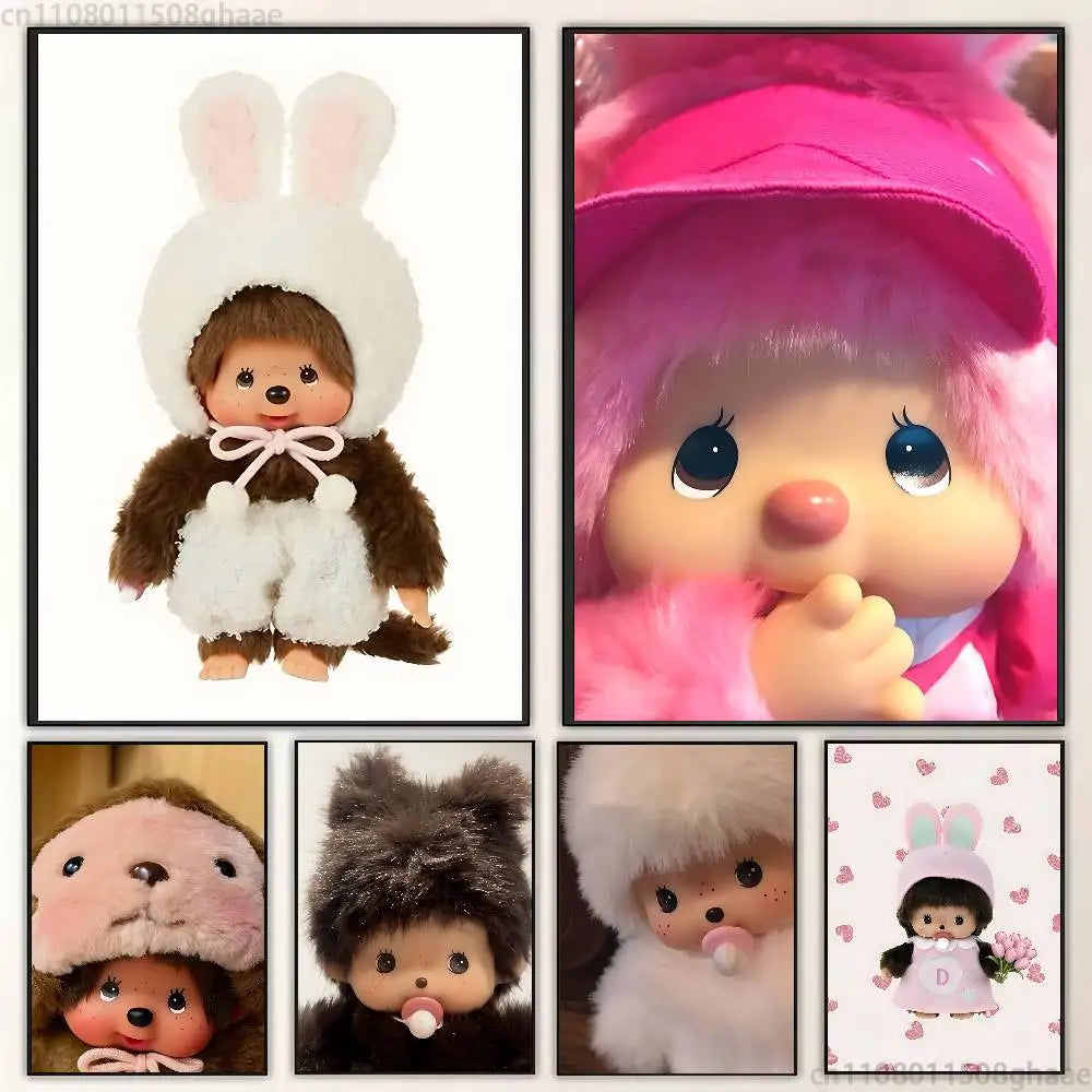 Cute M-monchhichis-s  Classic Wall Art, Canvas Print Poster, Suitable for Home, Living Room, Room Decoration Painting