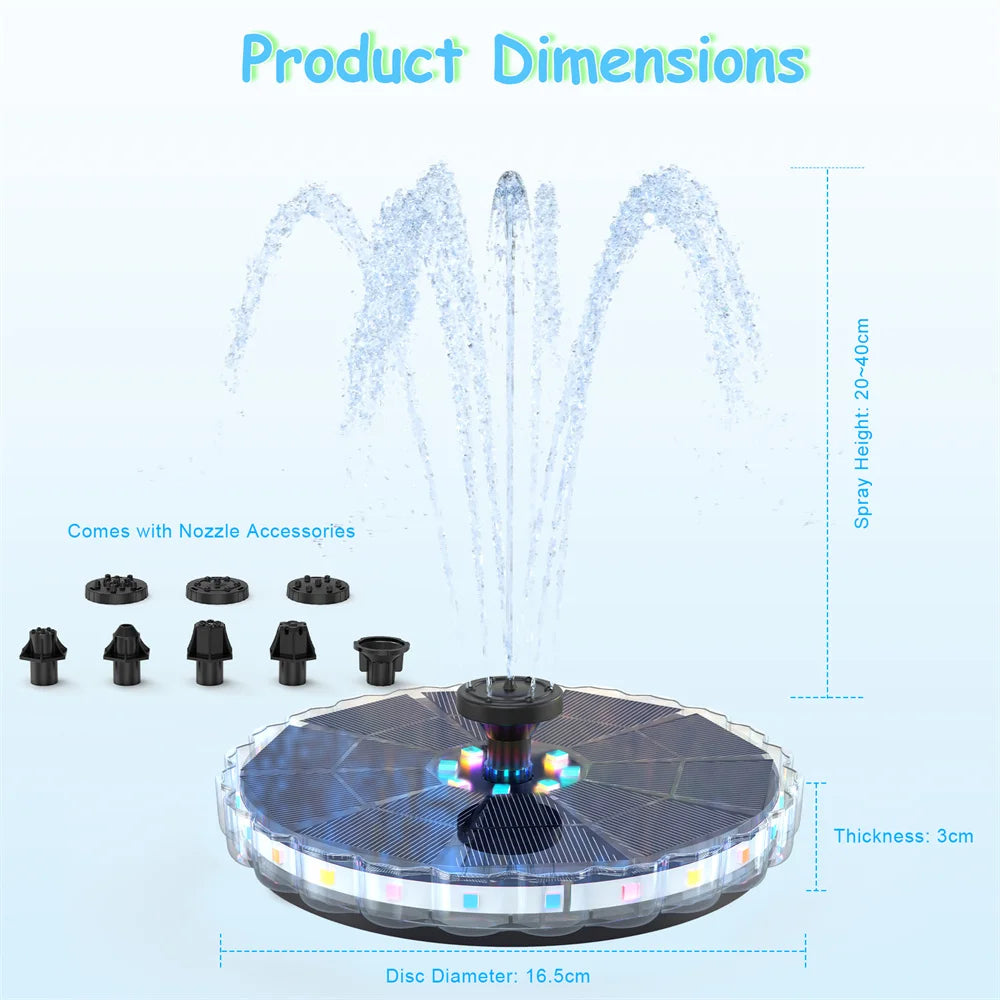 Solar Fountain with LED Lights&1800mAh Battery, 3.5W Solar Water Fountain Pump with 8 Nozzles&Crash Bars for Outdoor Decoration