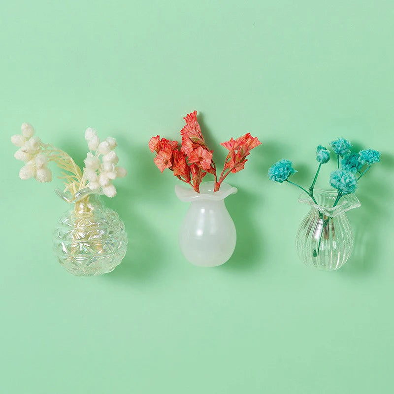 Mini Glass Vase Fridge Magnet DIY Porcelain Vase Flowers Refrigerator Message Sticker Plant Magnet Green Gift Kitchen