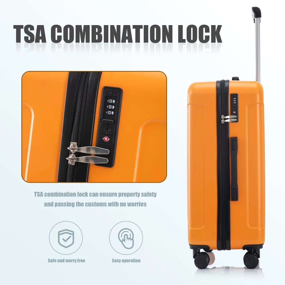 3 Piece ABS Luggage Set 20/24/28 Inch Carry on Suitcase with 360° Spinner Wheels TSA Combination Lock Matching Color Brown
