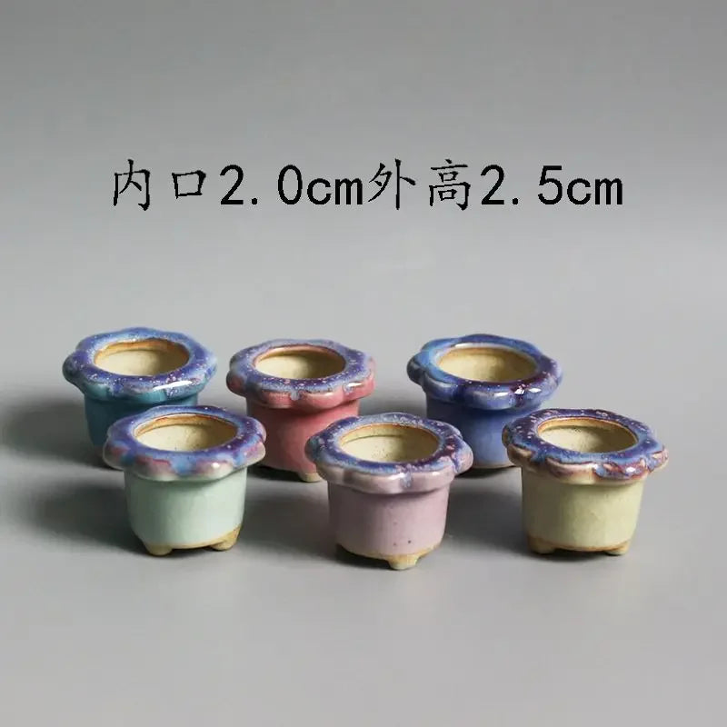 6pc Coarse Pottery Semi Glaze Mini Fleshy Flowerpot Mini Pot Pocket Green Plant Home Decoration Thumb Flowerpot With Hole