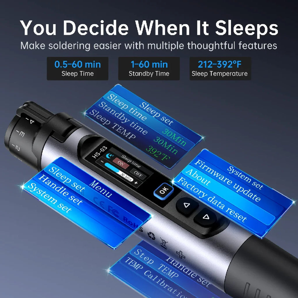 FINIRSI HS03 Cordless Soldering Iron, 100-450°C Replaceable Battery Continuous Soldering Wired/Wireless Modes Compatible T210