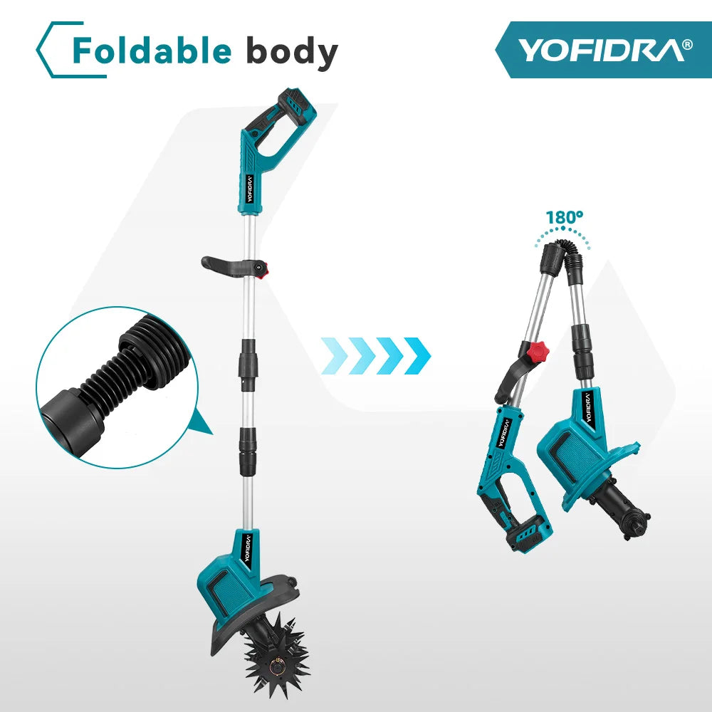 YOFIDRA Brushless Electric Garden Tiller Lawn Mower Rototiller For Soil Cultivation Garden Power Tool For Makita 21V Battery Pin
