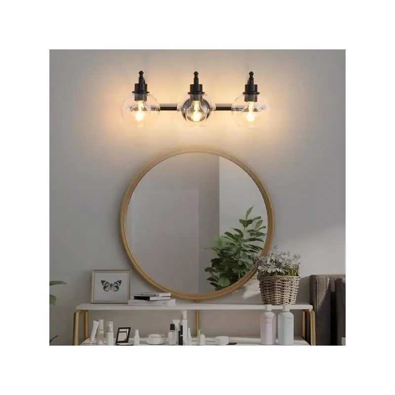 3-Light Brushed Gold Bathroom Vanity Light Fixture, 22-Inch Modern Wall Lighting Over Mirror with Clear Glass Shades for Living