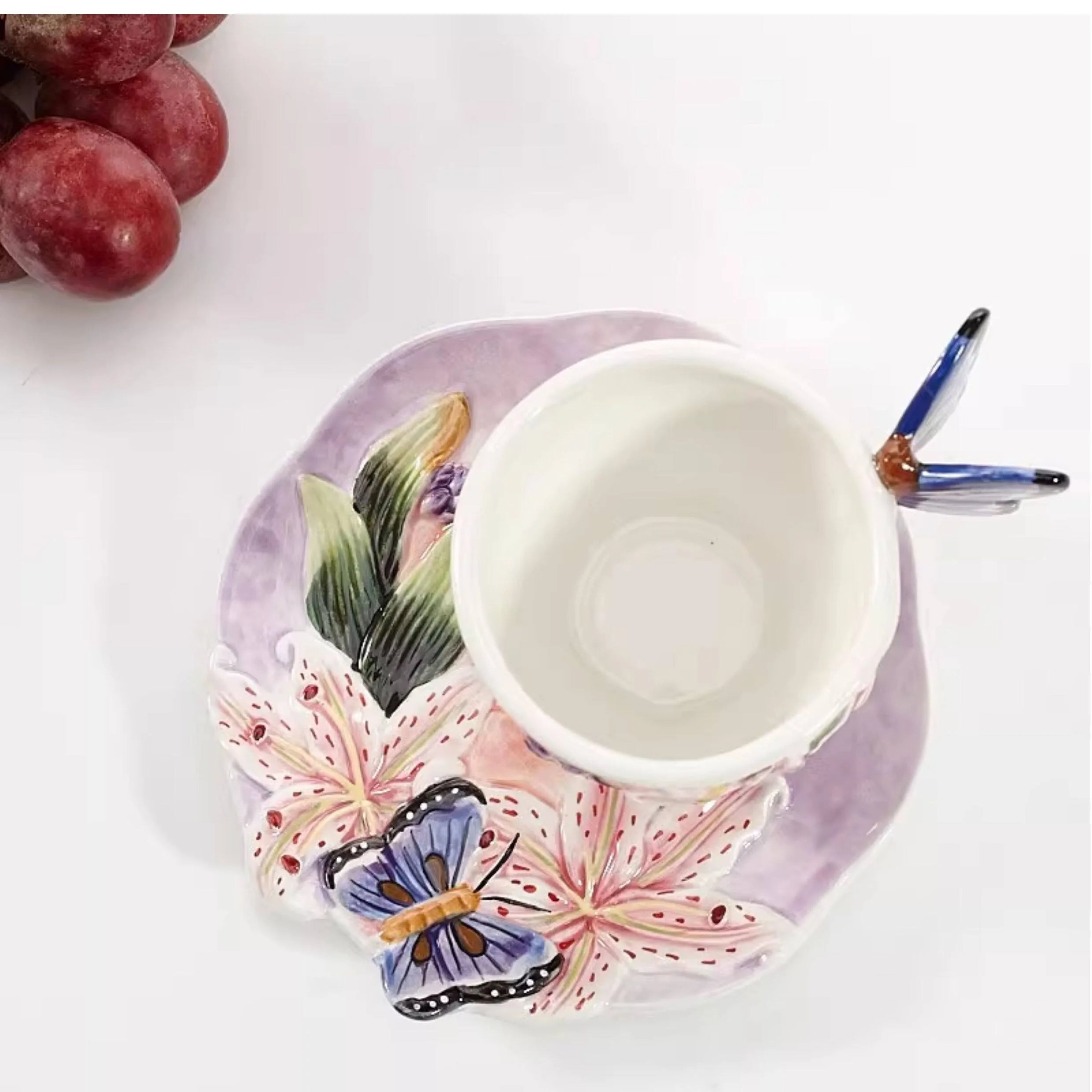 European Style Ceramic Coffee Pot, Hand-painted Butterfly Orchid Teapot, Tea Cup Set, Exquisite Creative Gift, Cafe Accessories