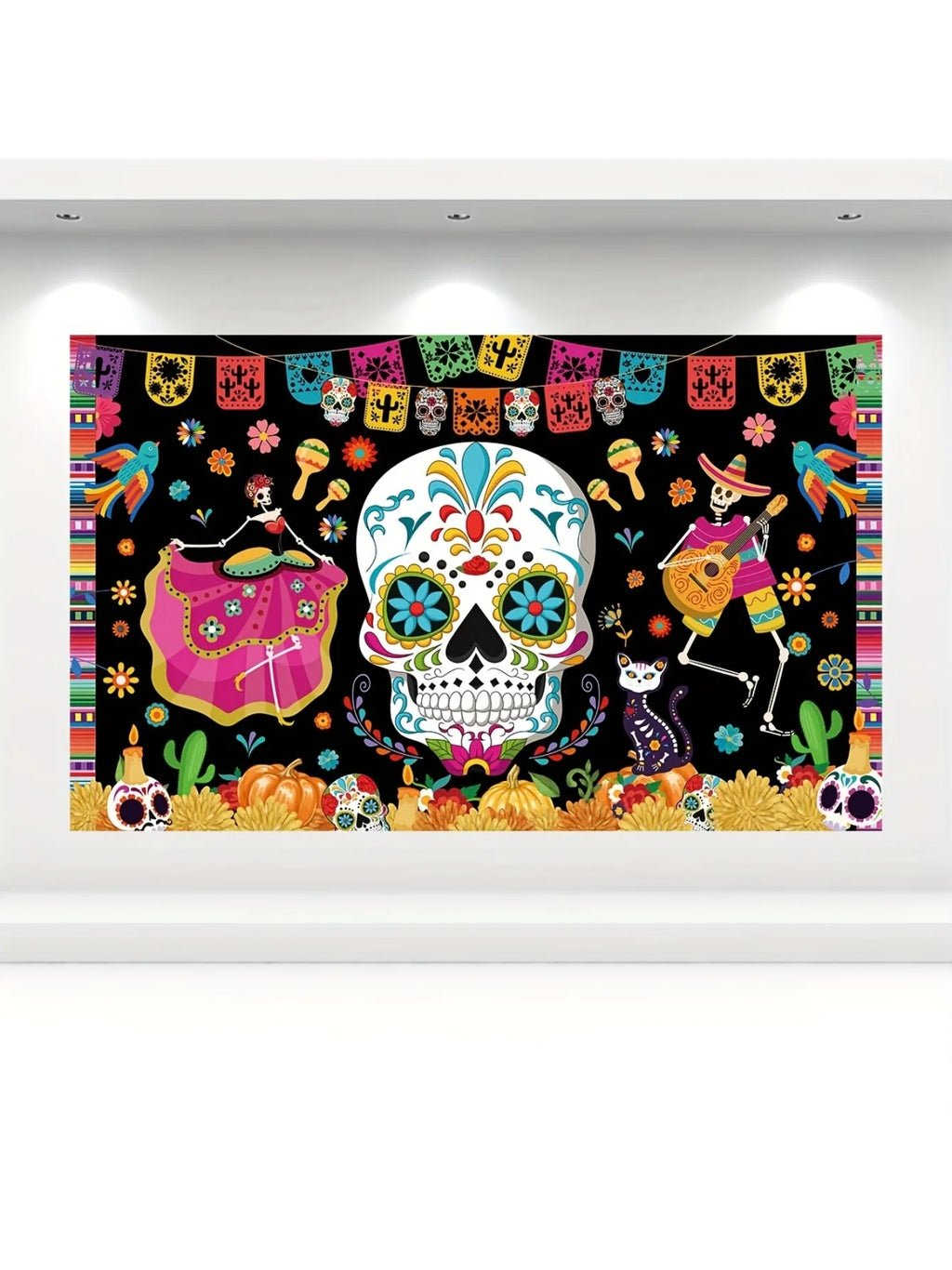 1PC Large Day of the Dead Background Banner Decoration, Halloween Banner Mexican Skull Banner, Horror Party Decoration Backgroun