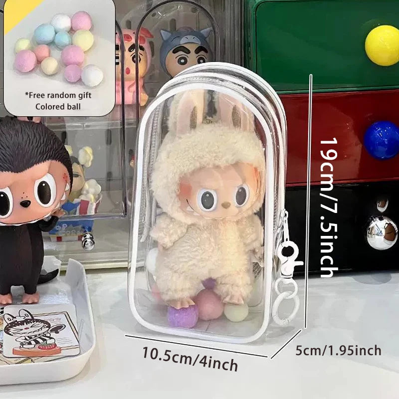 1 Labubu dust cover, PVC transparent portable storage bag for outdoor use, Labubu doll walking bag