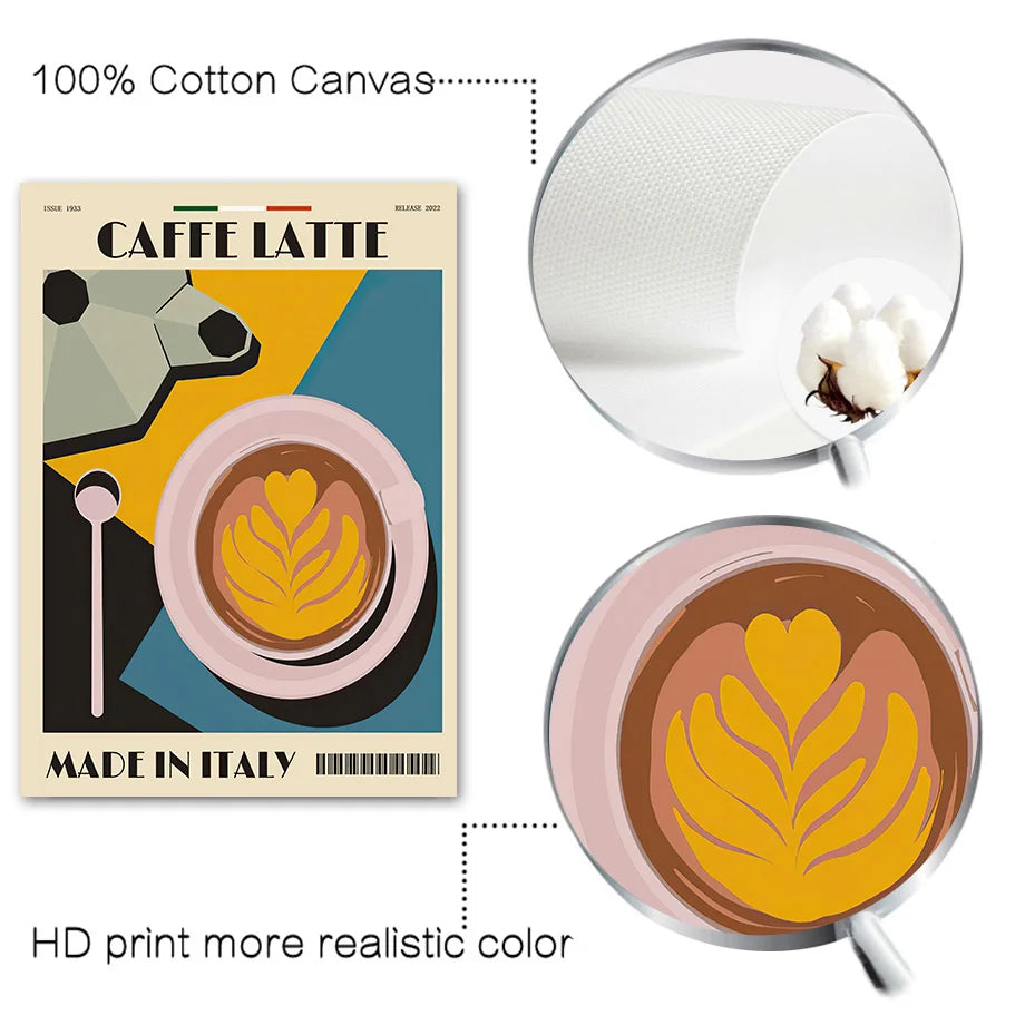Italian Espresso Coffee Pot Beans Wall Art Wall Art Canvas Painting Poster Suitable for Decoration in Living Rooms Bedrooms