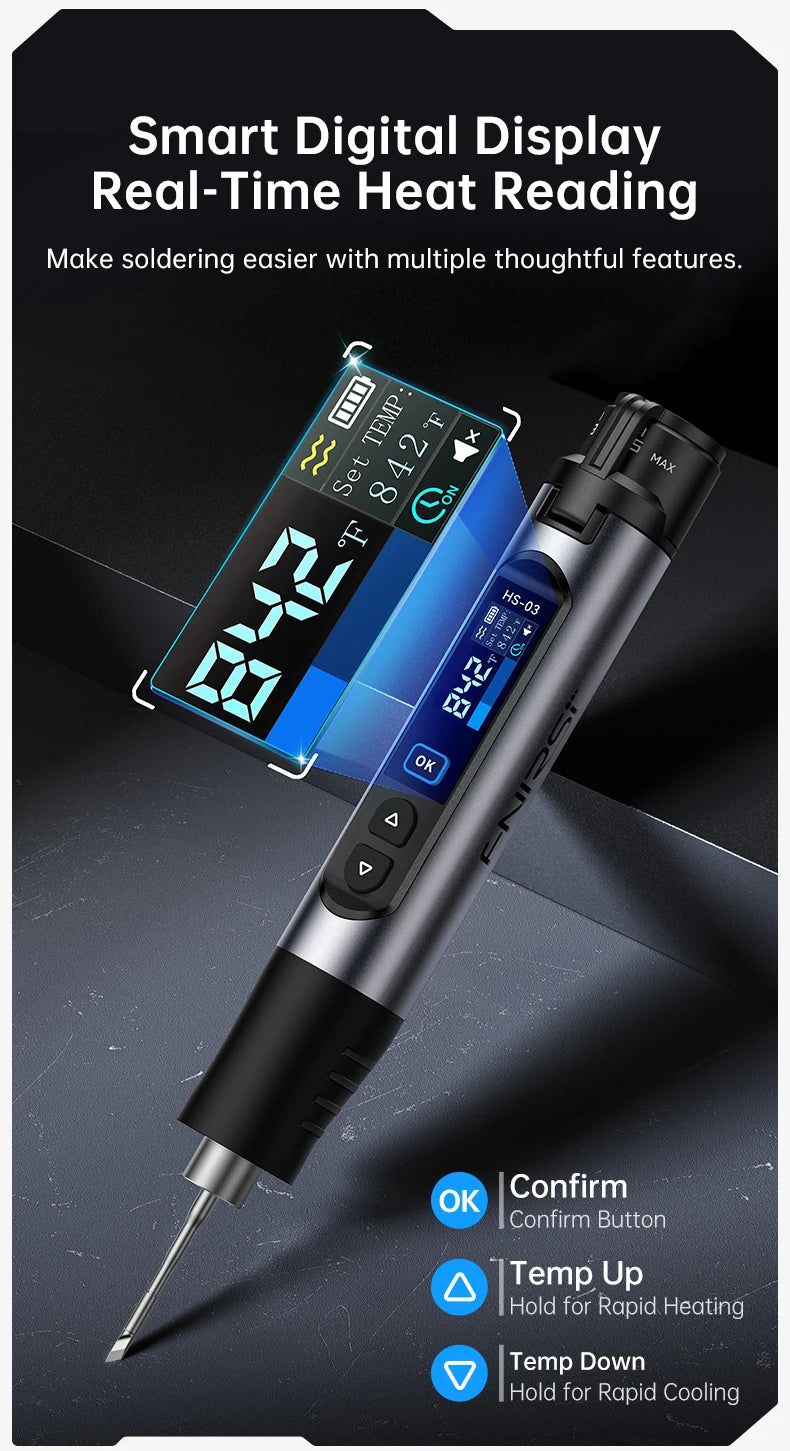 FINIRSI HS03 Cordless Soldering Iron, 100-450°C Replaceable Battery Continuous Soldering Wired/Wireless Modes Compatible T210