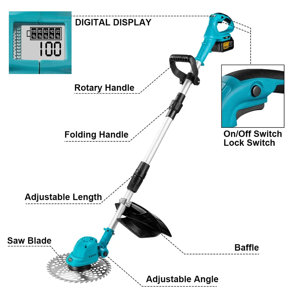 Gisam 10Inch Brushless Electric Foldable Lawn Mower Cordless Garden Grass Trimmer Weeding Power Tools For Makita 18V Battery Pin