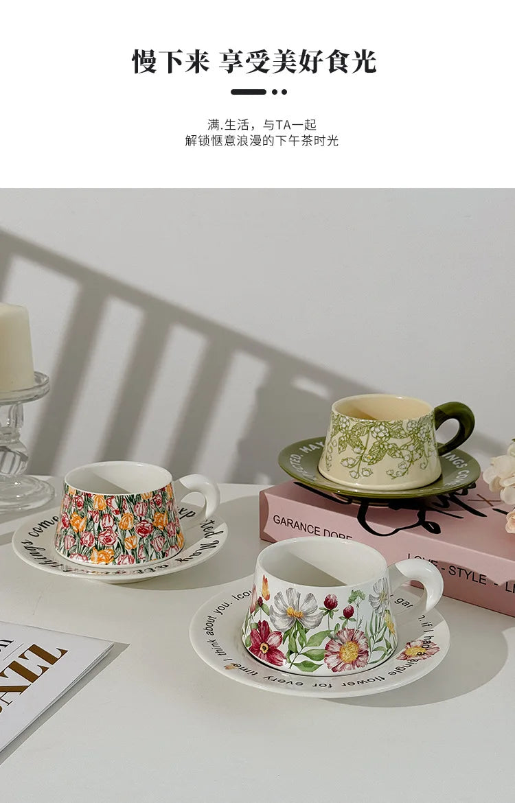 Vintage style coffee cup Breakfast cup teapot Birthday wedding gift afternoon tea set