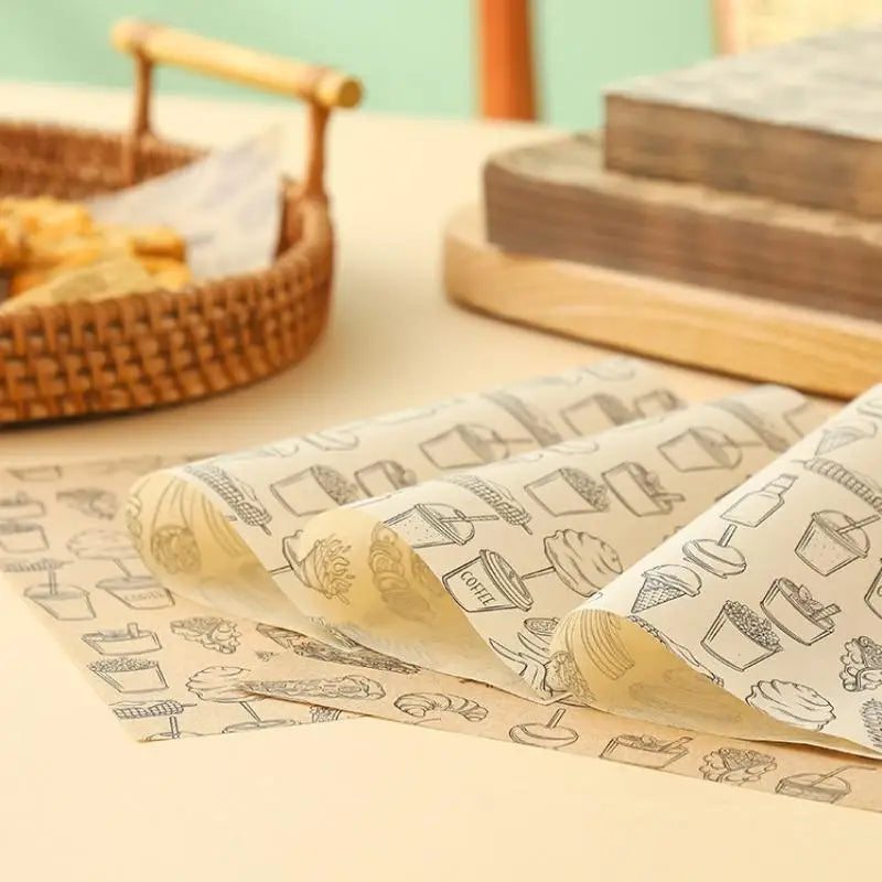 100Pcs Oil-Proof Wax Paper Baking Food Wrappers for Burgers French Fries Sandwiches & Bread - Kitchen Food Baking Tools