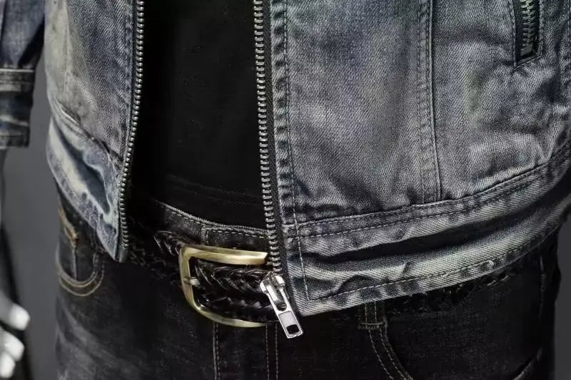 Denim Jackets Men Casual Stand Collar Moto Biker Outerwear Coats Mens Fashion Zippers Motorcycle Streetwear Jacket Male Clothes