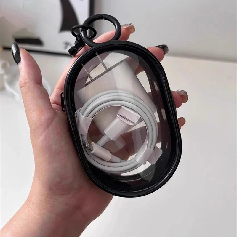New Round Black PVC Transparent Storage Bag Jewelry Organizer Portable Keychain Data Cable Earphone Coin Charger Storage Pouches