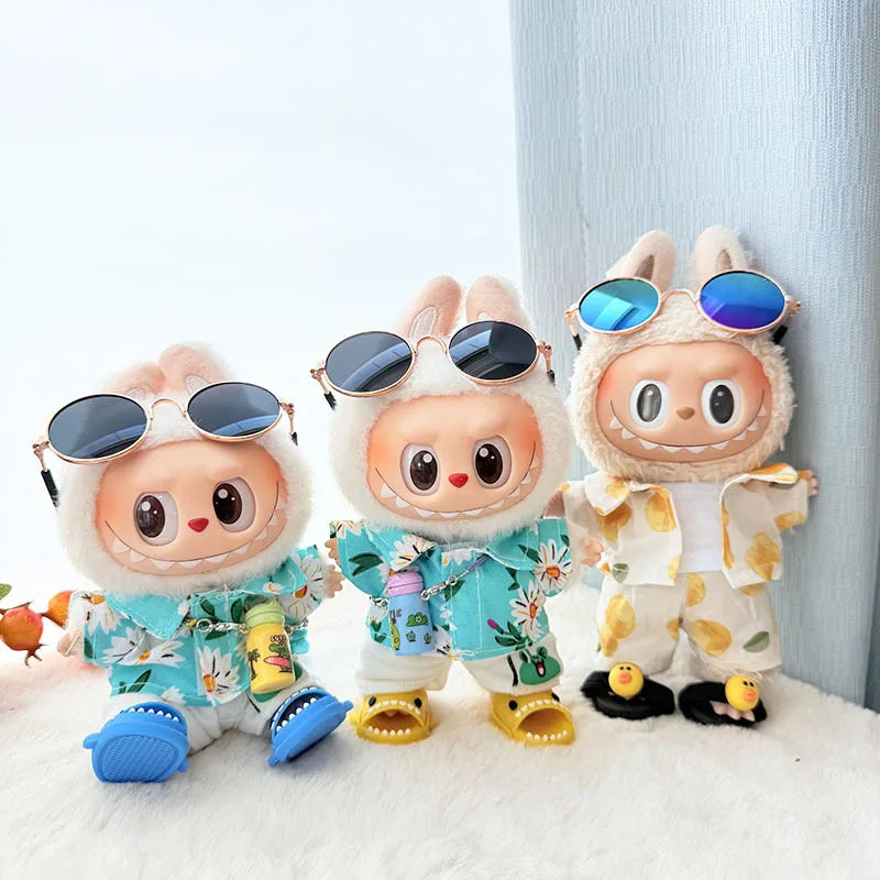 For 17cm Labubu Doll Clothes Beachwear Fashion Clothes With Sunglasses Labubu Clothes Ropa Labubu