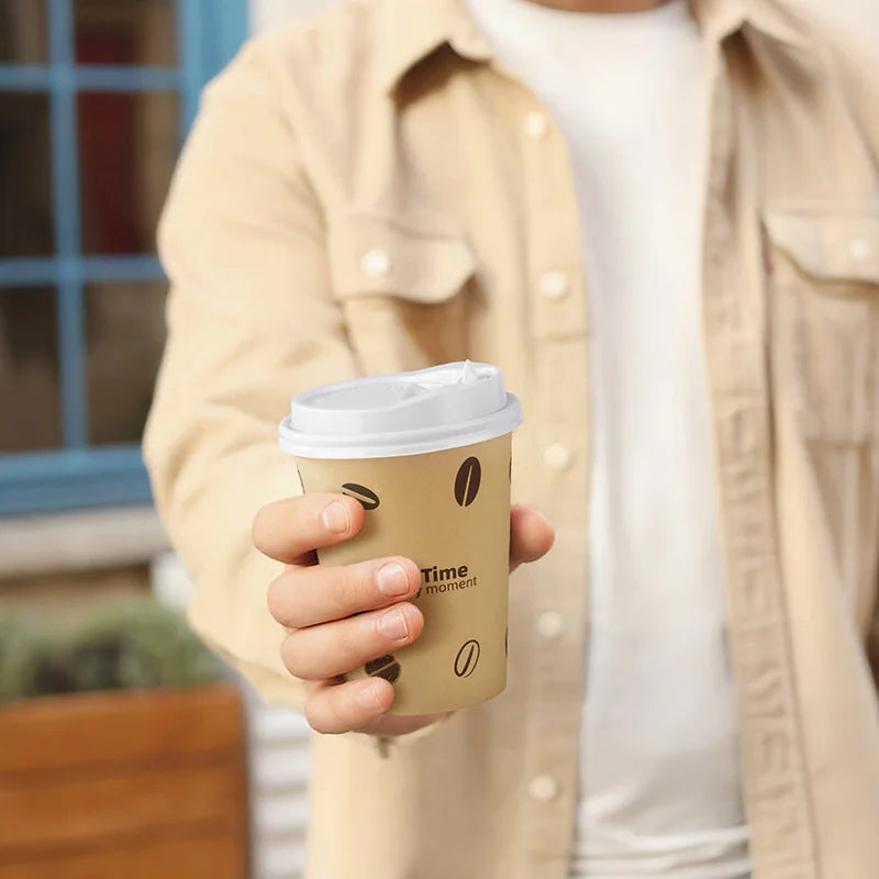 25/50Pack Disposable Paper Coffee Cups with Lids 12oz Bamboo Pulp To Go Drinking Paper Cups for Cold/Hot Drinks for Office Home