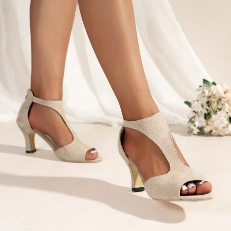 2026 Heeled Shoes for Women Summer Women's Sandals Peep Toe High Heel Shoes Female Pumps Women's Back Zip Stiletto Ladies Shoes