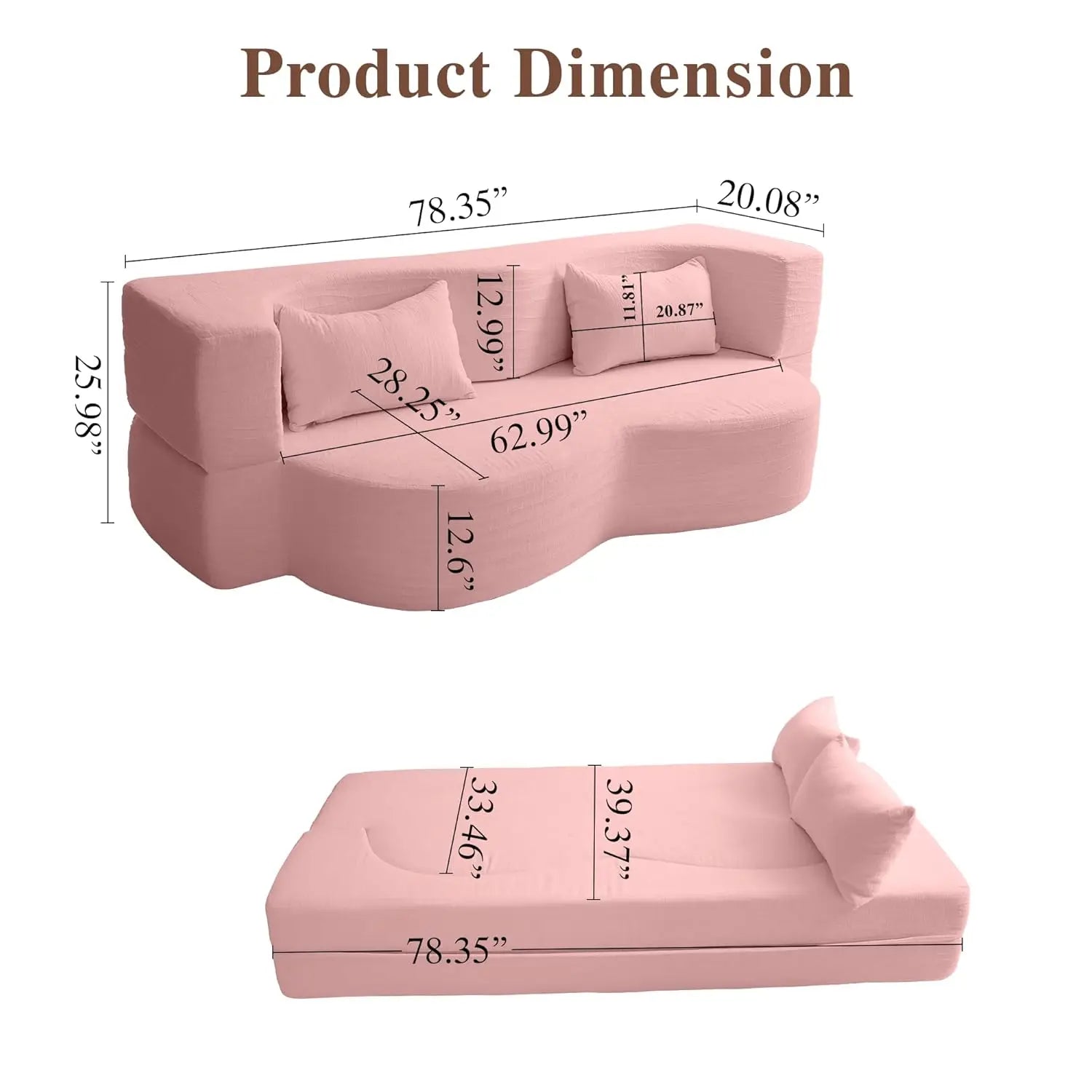 Convertible Sofa Bed, 78'' Queen Size Folding Sleeper Sofa with Pillow, 2-in-1 Teddy Fabric Boneless Loveseat Floor, Customized