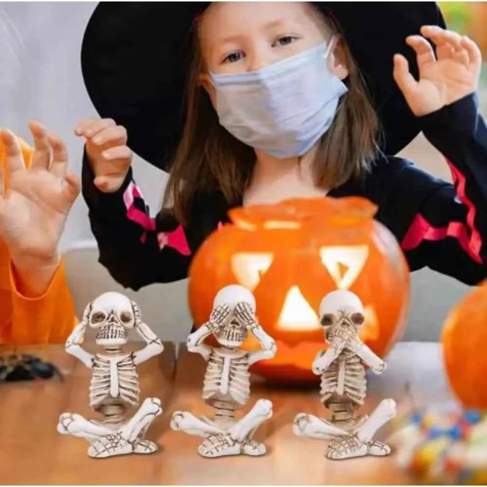 3pcs Halloween Decorative Ornaments Vintage Resin Skull Decor Party Dead  Statues for Home Decor Entryway Haunted House Props