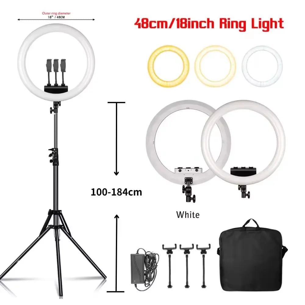 18 Inch Ring Light 480pcs led beads Dimmable 6500K LED Lamp With Tripod Studio Photo Lamp For Photography Makeup YouTube Live
