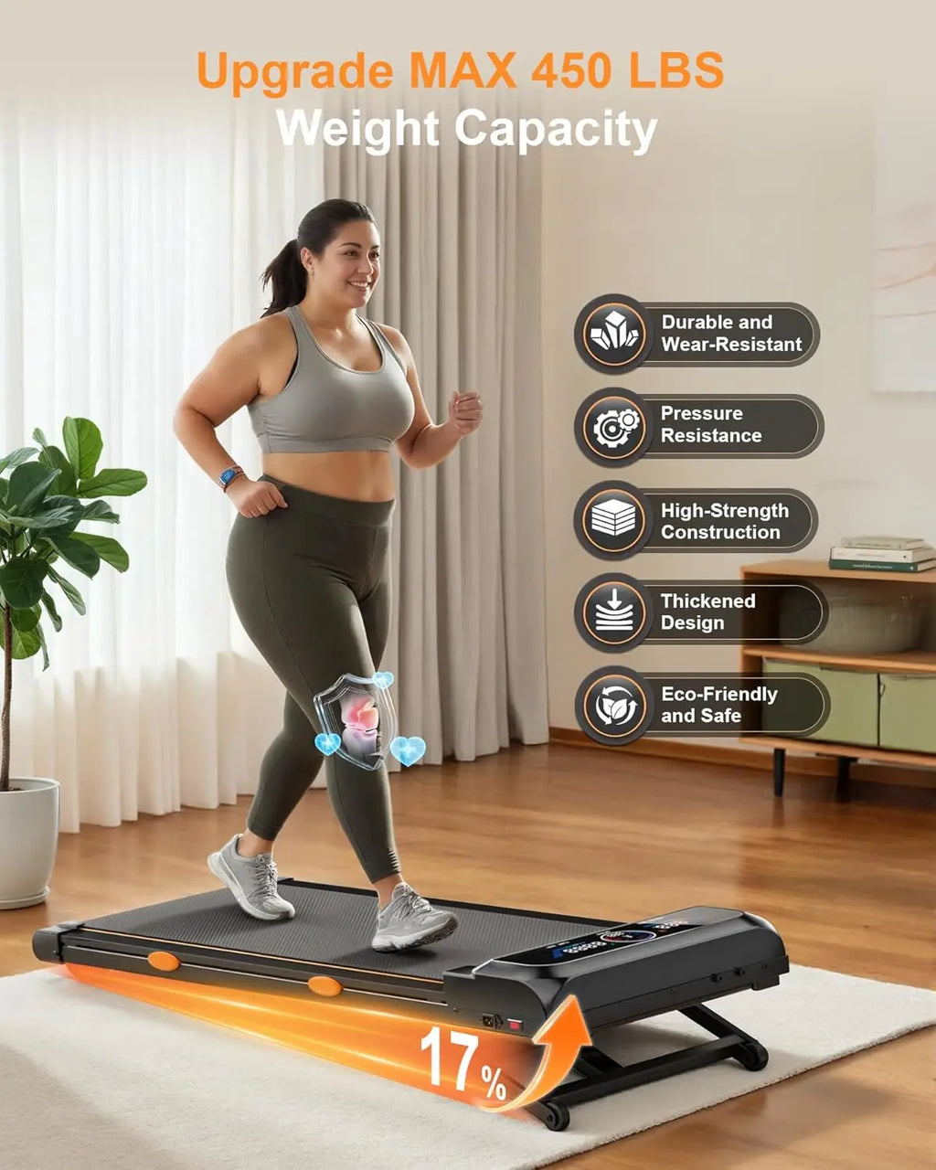 3.5HP Walking Pad Treadmill with 17% Auto Incline 12-Level,450 lbs RGB UI Screen,3 in 1 Under Desk Treadmill with Auto Incline