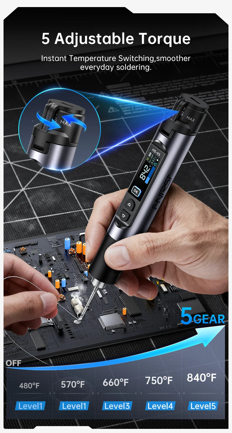 FINIRSI HS03 Cordless Soldering Iron, 100-450°C Replaceable Battery Continuous Soldering Wired/Wireless Modes Compatible T210