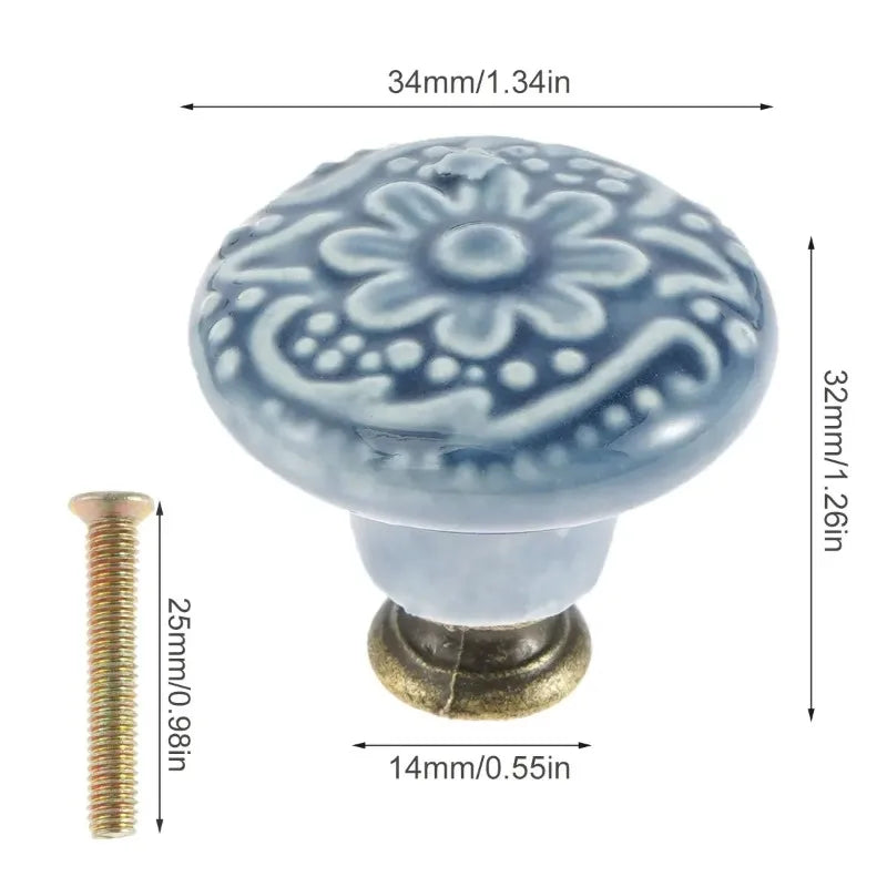 10Pcs Vintage Ceramic Door Knobs for Closet Cupboard Wardrobe Dresser Kitchen Furniture Round Cabinet Knobs Drawer Pull Handles
