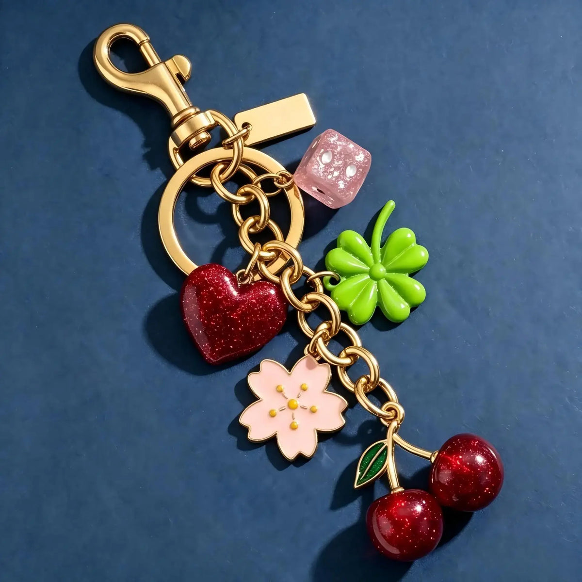 Cherry Bag Charm Gold Tone Multi Charm Sparkly Keychain Purse Accessory For Women Girls Handbags Backpacks Birthday Gifts Cute