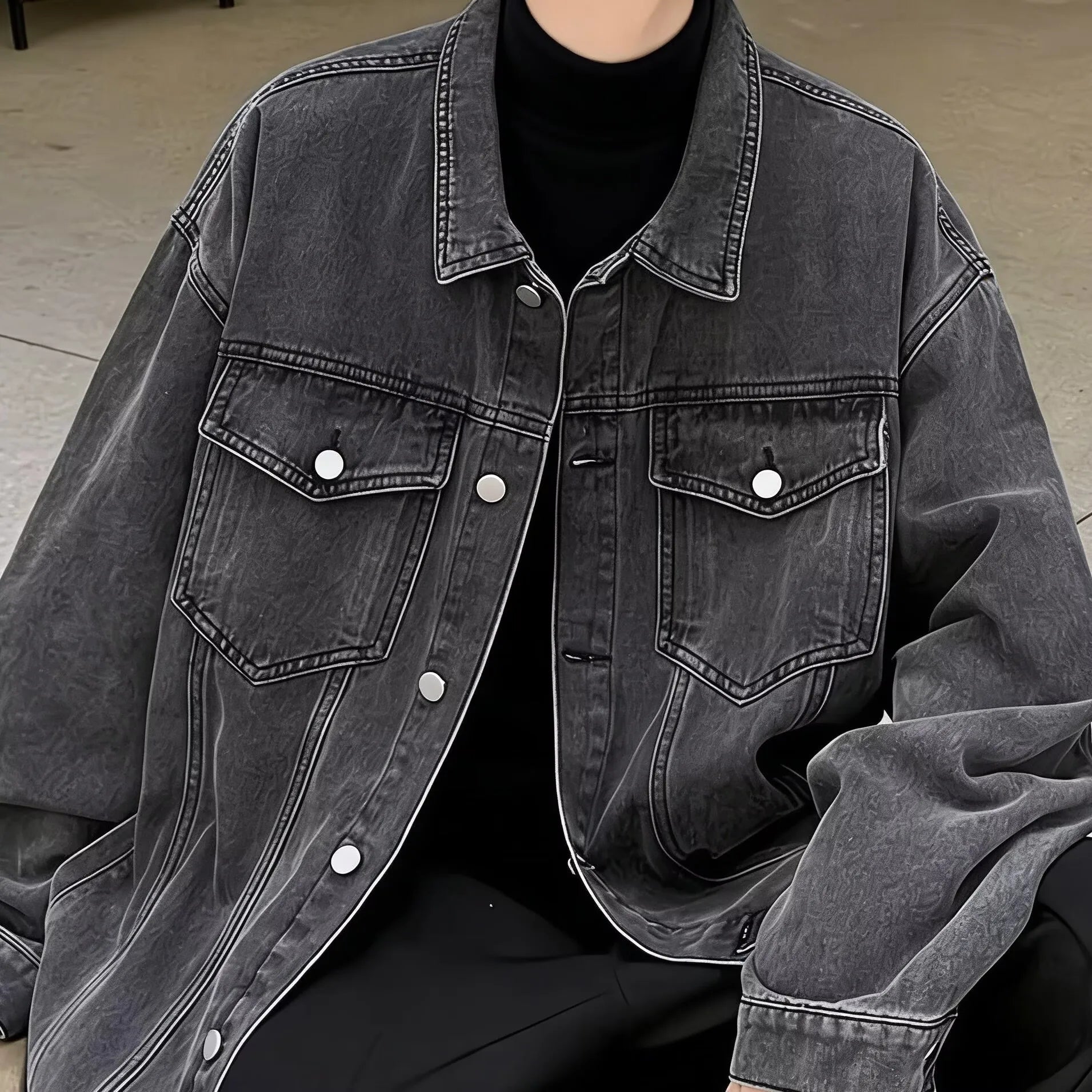 Denim Jackets for Men Baggy Vintage Personality Safari Style Trendy Urban Street Style Handsome Pockets Outwear American  Hombre