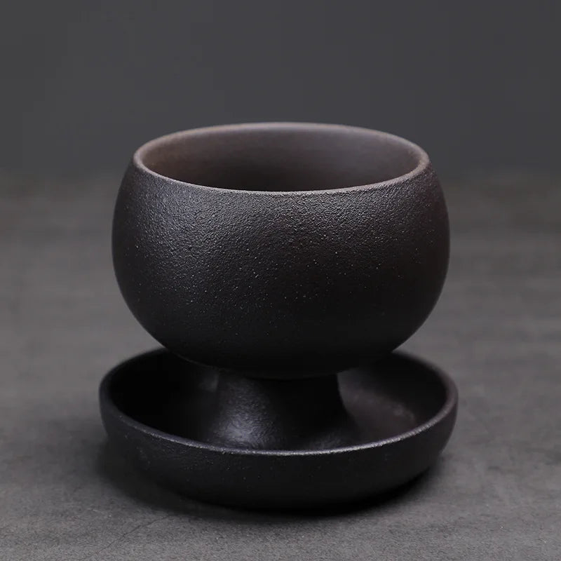 Vintage Stoneware Coffee Mug with Saucer Retro Ceramic Latte Art Cup Handmade Rustic Tea Cup for Home Cafe Boho Tableware