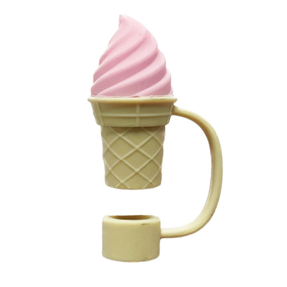 Straw Cover Cap for Stanley Tumblers Cup Accessories Cute Coffee Mug Ice Cream Shape Silicone Straw Dust Toppers Spill Stopper