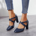 Women High Heels Shoes 2023 Autumn New Round Toe Chunky Heel Casual Platform Women's Shoes Female Belt Buckle