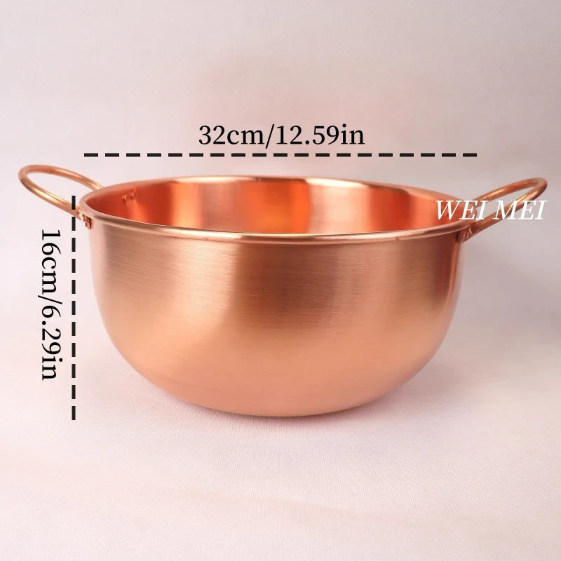 Pure Copper Pasta Pot,Handcrafted Wire Drawing Texture Outdoors Picnic Soup Pot,Portable Thickened Bottom Pan Retro Tableware