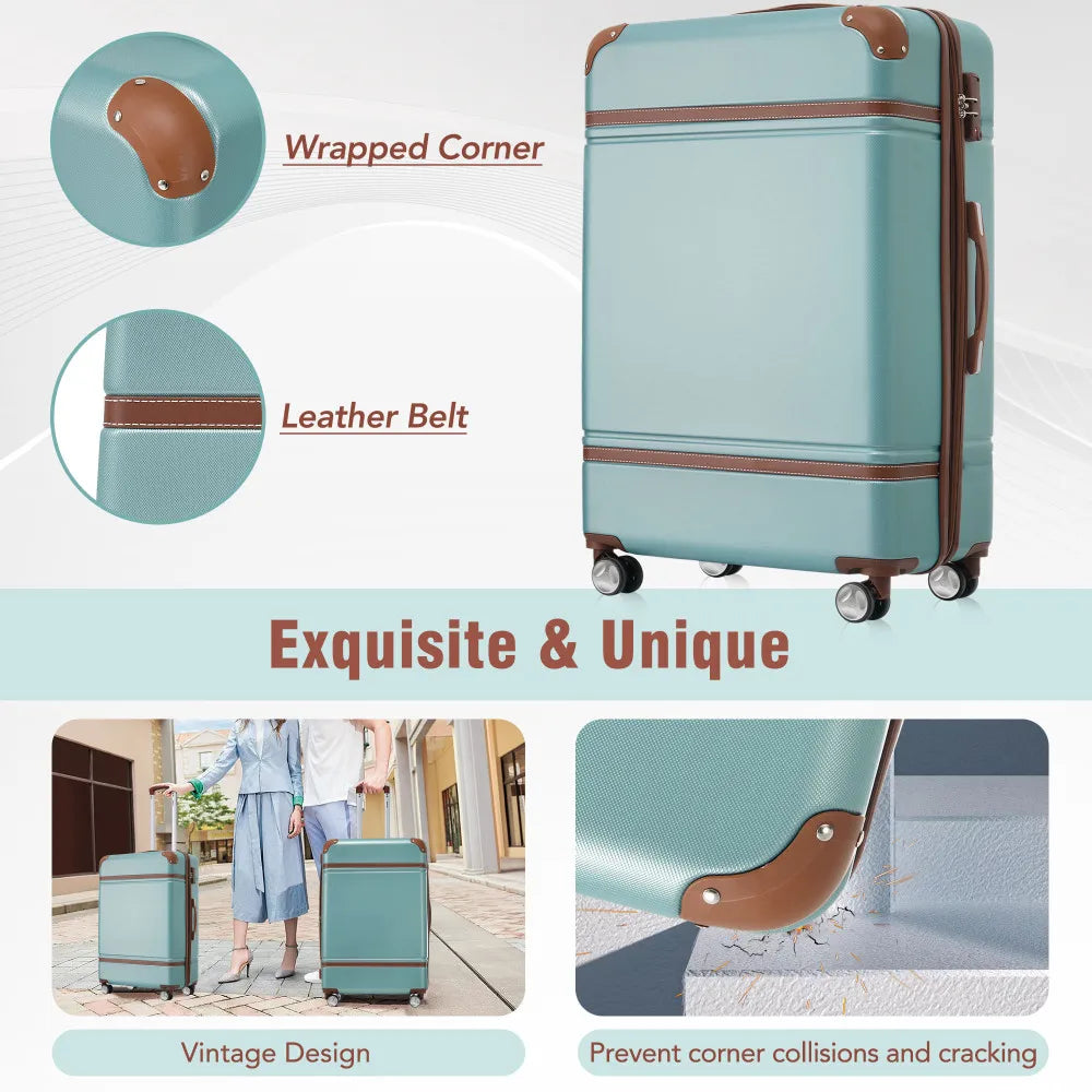 Lightweight Brown Hardshell 3PCS Luggage Set with Cosmetic Case TSA Lock Spinner Wheels 20"+24"