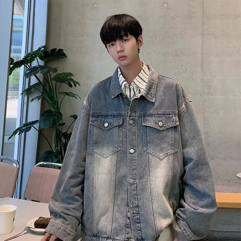 Denim Jackets for Men Baggy Vintage Personality Safari Style Trendy Urban Street Style Handsome Pockets Outwear American  Hombre