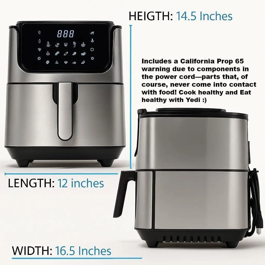 6.8 Quart Air Fryer with Ceramic Basket, Stainless-Steel Finish, Dehydration Function, and Accessory Kit