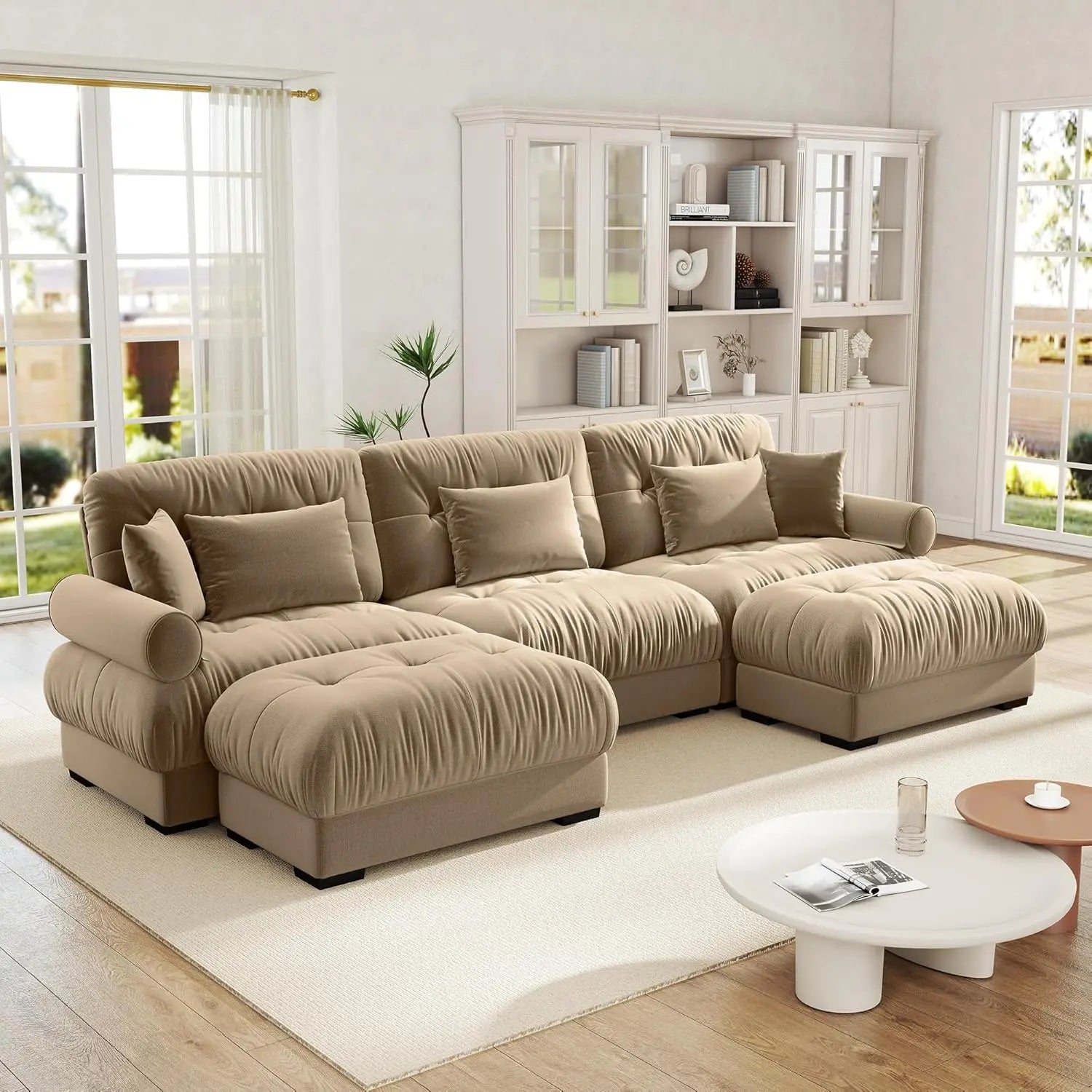 Velvet Modular Sectional Sofa 130" W Oversized U-Shaped Cloud Couch with 2 Ottomans Free Combined 3-Seater Comfort Customized