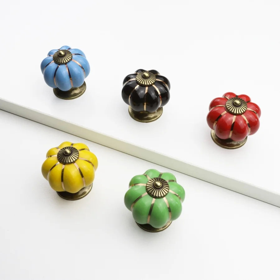 Vintage Ceramic Pumpkin Drawer Knobs Furniture Door Handles Kitchen Cabinet Pulls Closet Wardrobes Handles Accessories
