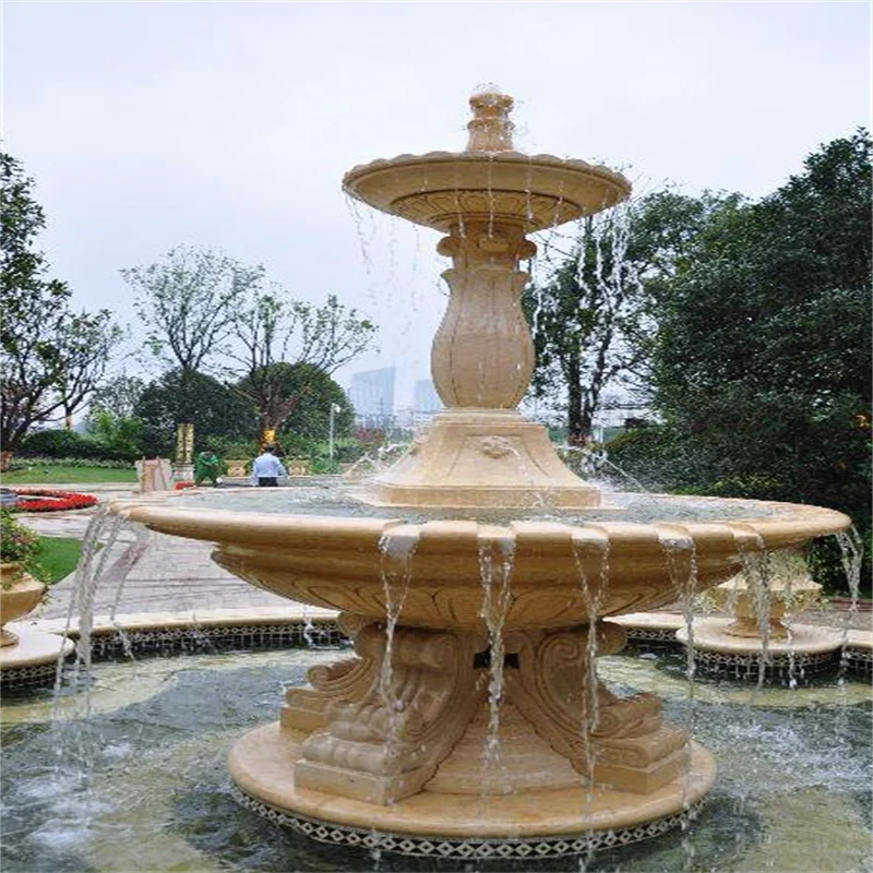Outdoor Modern European Design Water Fountain Hand Carved Travertine Statue for Villas Hotels Garden Products