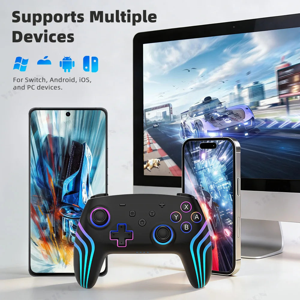 NS1 RGB Wireless Gamepad for Nintend Switch Pro BT Game Controller Switch OLED/Lite Joystick for PC Steam with Turbo 6 Axis