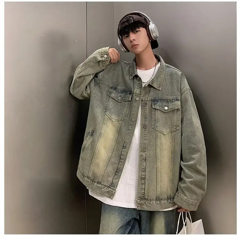 Denim Jackets for Men Baggy Vintage Personality Safari Style Trendy Urban Street Style Handsome Pockets Outwear American  Hombre