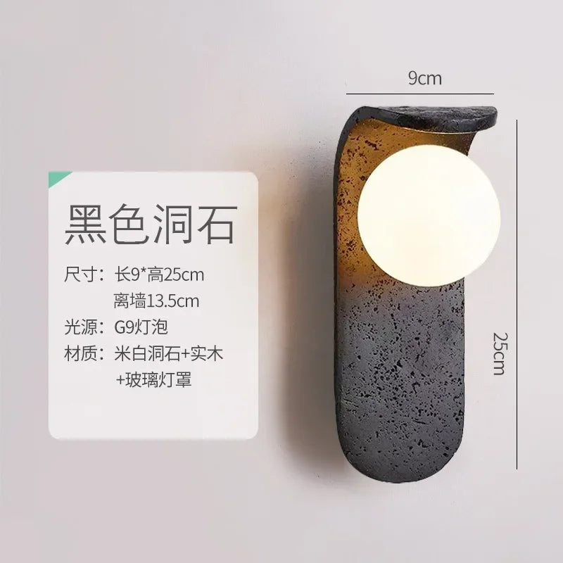 【Fast Delivery】Yellow Cave Stone White Glass LED Wall Lamp Sconce Bedside Foyer Aisle Nordic Modern Creative Stair Light Fixture