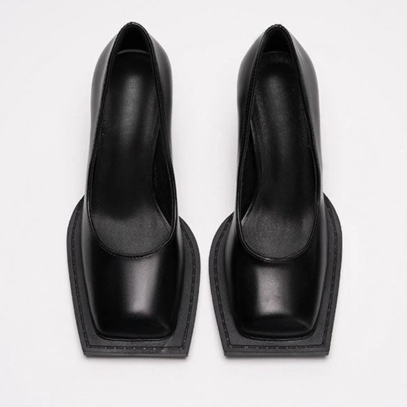 Retro Black Thick Heel Pumps Women Fashion Square Toe Shallow Designer Shoes Elegant Cozy Commuter Office Shoes Zapatos De Mujer