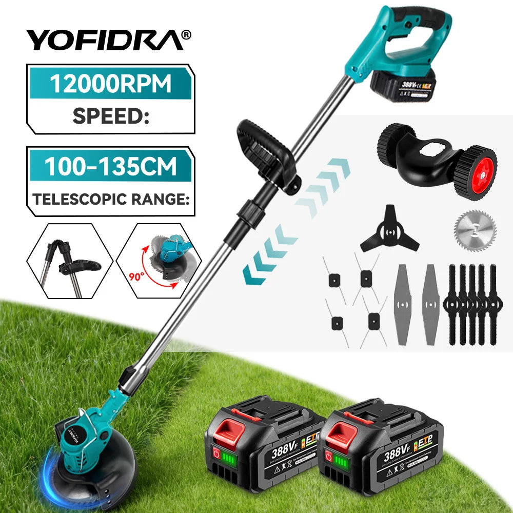 6 Inch 12000RPM Electric Lawn Mower 100-135cm Foldable Trimmer Pruning Cutting Garden Power Tool for Makita Battery Pin