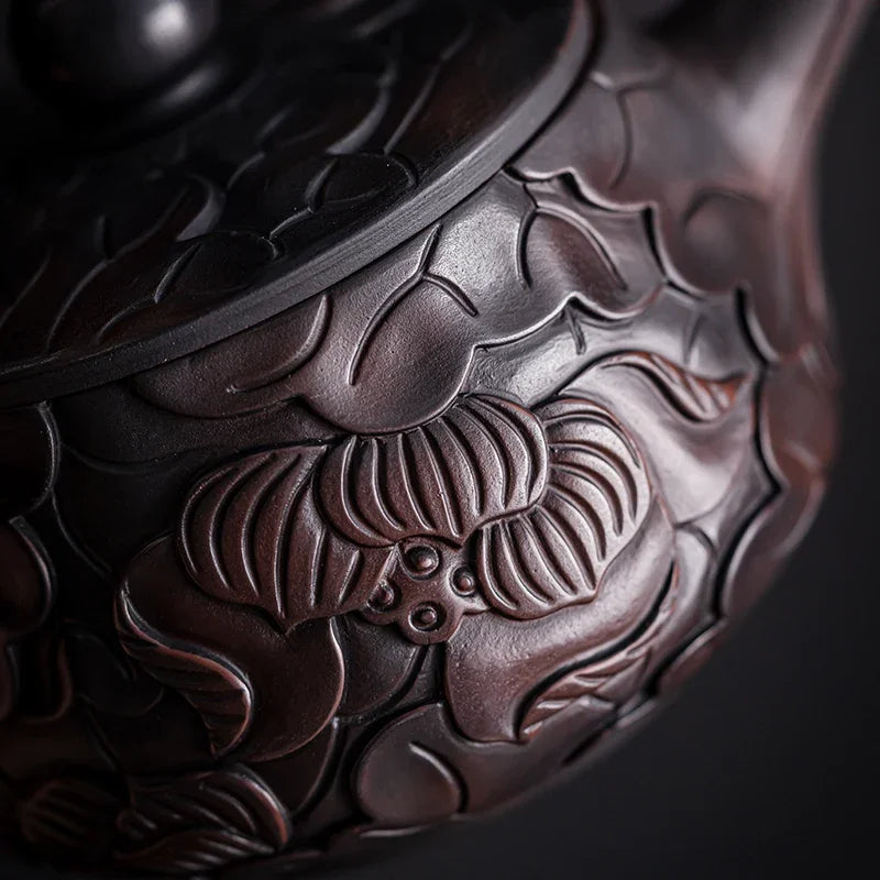 Suitable for collectionPurple Pottery Teapot Handmade Pile Carving Xianglong Pot Kung Fu Tea Set Purple Clay Pot Handmade
