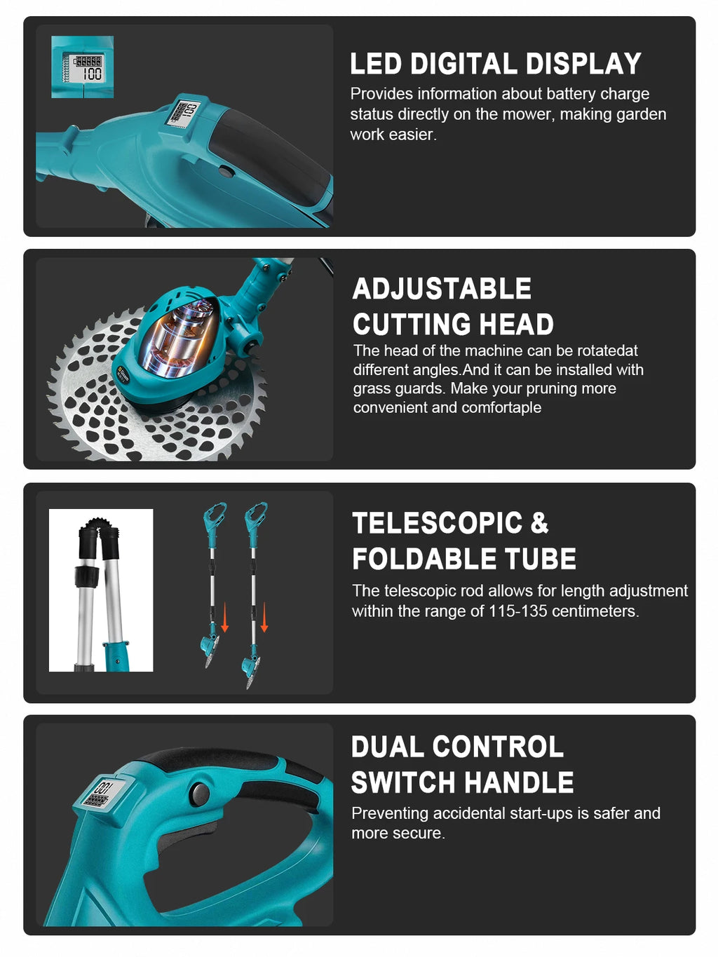 Gisam 10Inch Brushless Electric Foldable Lawn Mower Cordless Garden Grass Trimmer Weeding Power Tools For Makita 18V Battery Pin