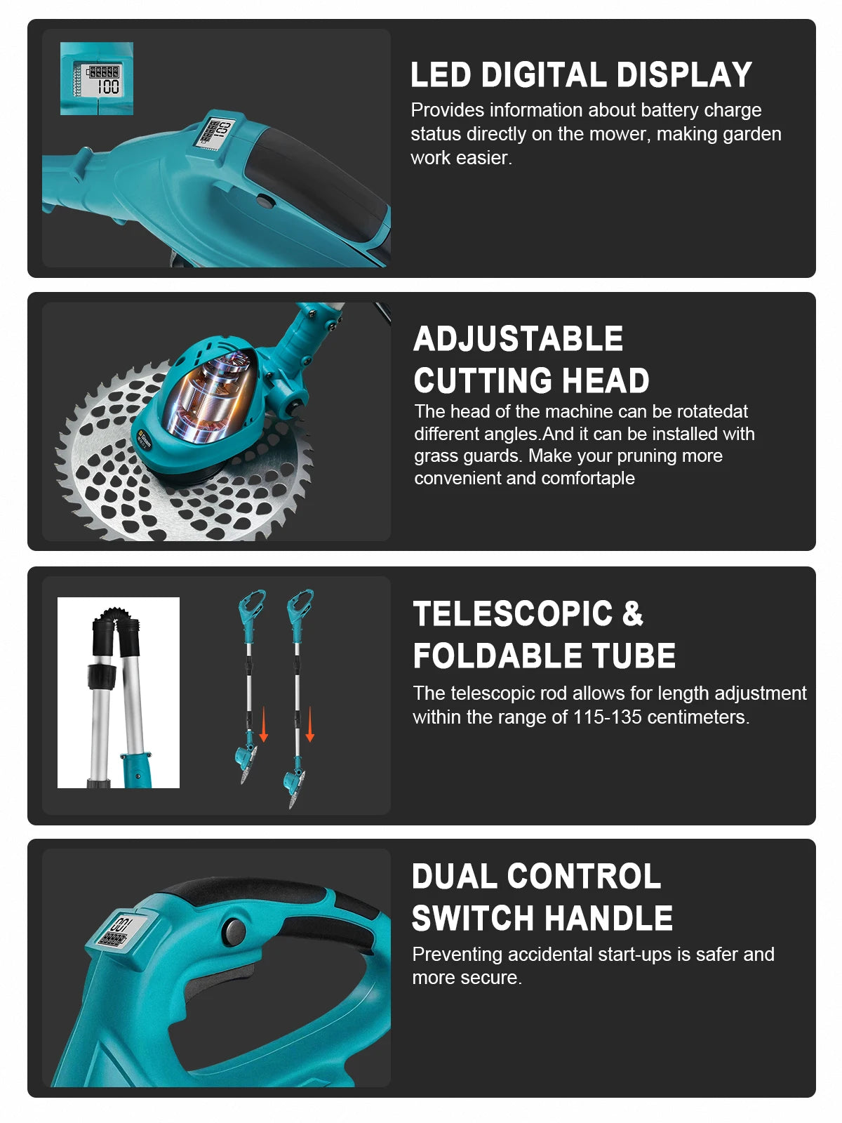 Gisam 10Inch Brushless Electric Foldable Lawn Mower Cordless Garden Grass Trimmer Weeding Power Tools For Makita 18V Battery Pin